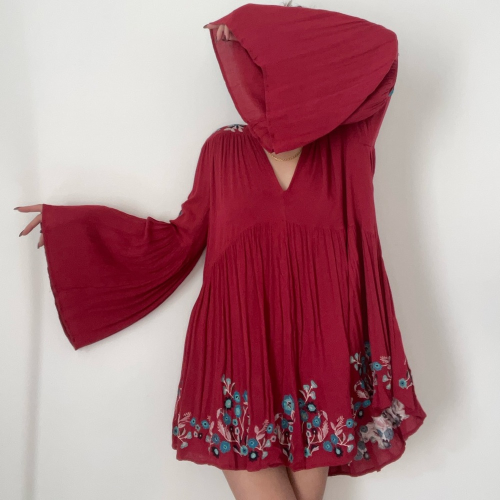 Free People Floral Bell Sleeve Mini Dress